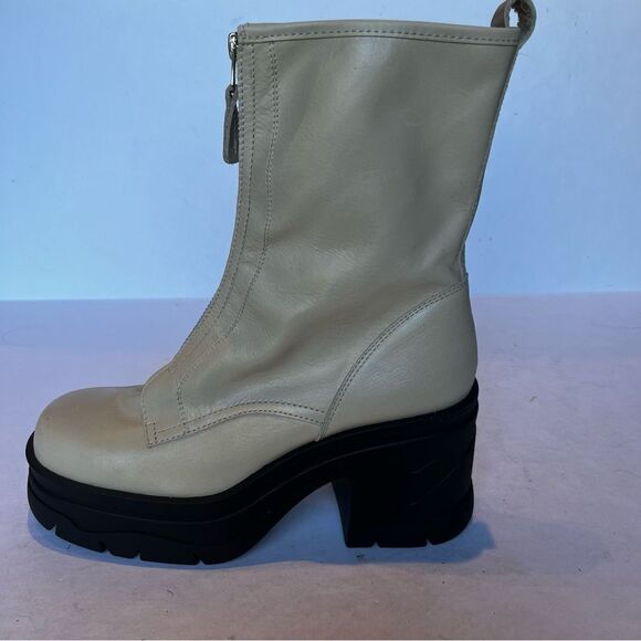 Free People Women's Myles Zip Front Leather Heeled Boots Ivory Size 9 Chunky - Picture 4 of 9